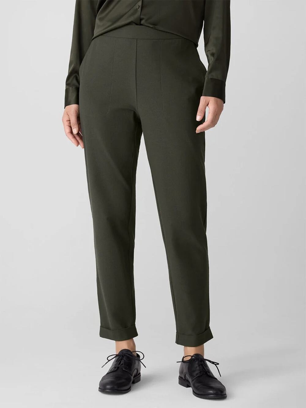 Eileen Fisher Green Washable Stretch Crepe Slim Crop Ankle Pants Women's Size XL